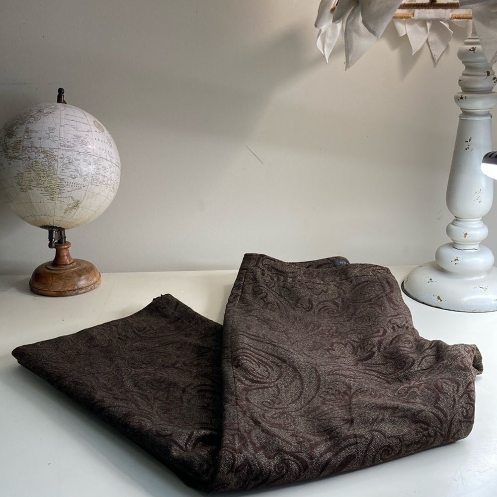 Vtg Harold’s Wool Trousers Velour Embossed Floral Design Brown Flared Wool Pants